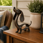 🐶 Cast Aluminum Wiener Dog Figurine – Charming Accent for Shelves & Porches