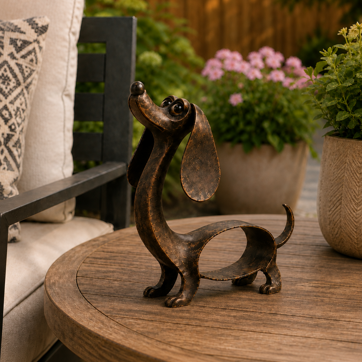 🐶 Cast Aluminum Wiener Dog Figurine – Charming Accent for Shelves & Porches