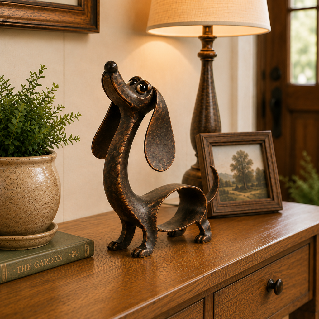 🐶 Cast Aluminum Wiener Dog Figurine – Charming Accent for Shelves & Porches
