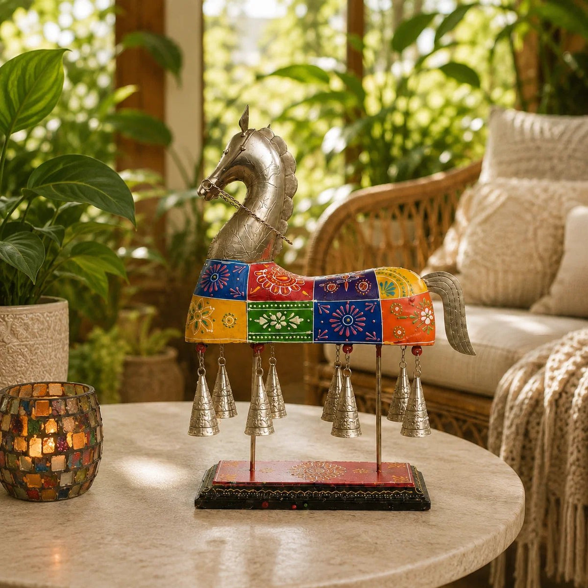 ✨ Hand‑Painted Horse Wind Chime Sculpture 🐎 Folk‑Art Tabletop Statement Decor