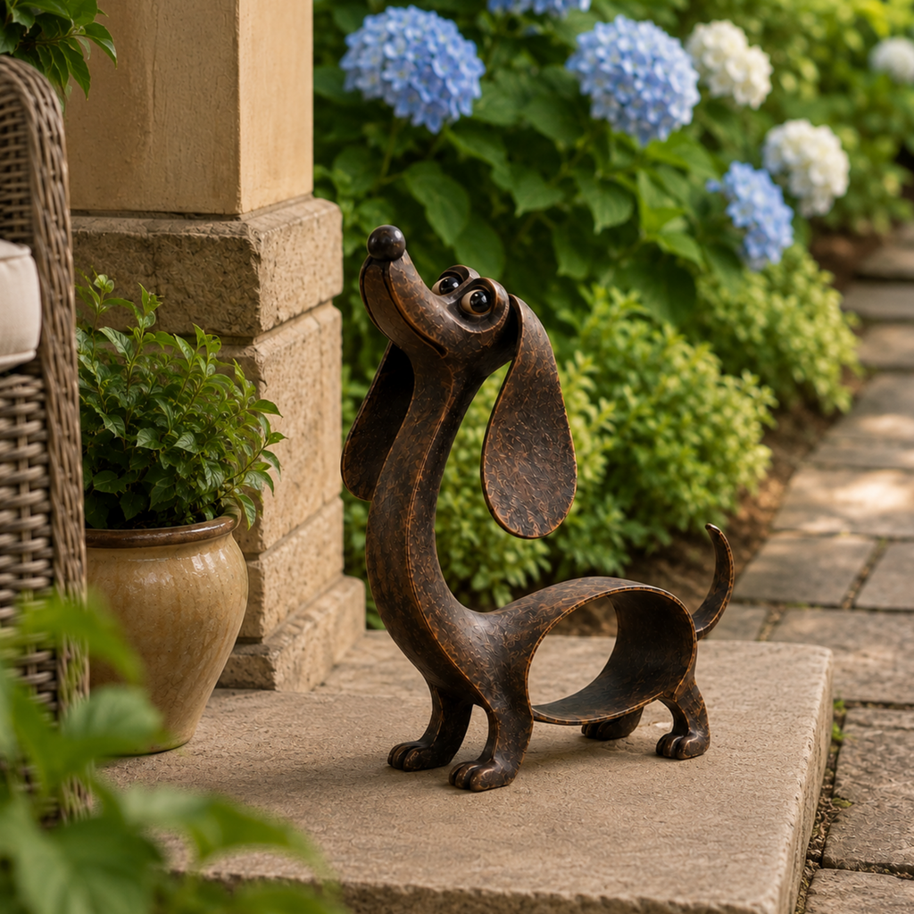 🐶 Cast Aluminum Wiener Dog Figurine – Charming Accent for Shelves & Porches