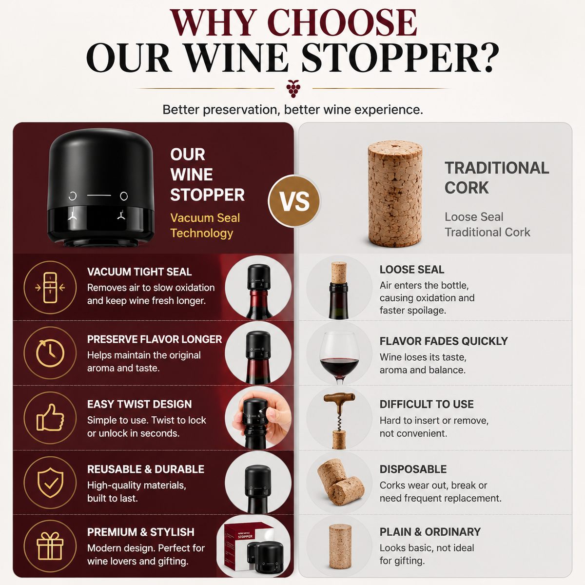 🍷 Premium Vacuum Wine Stopper – Keep Wine Fresh Longer with Airtight Seal