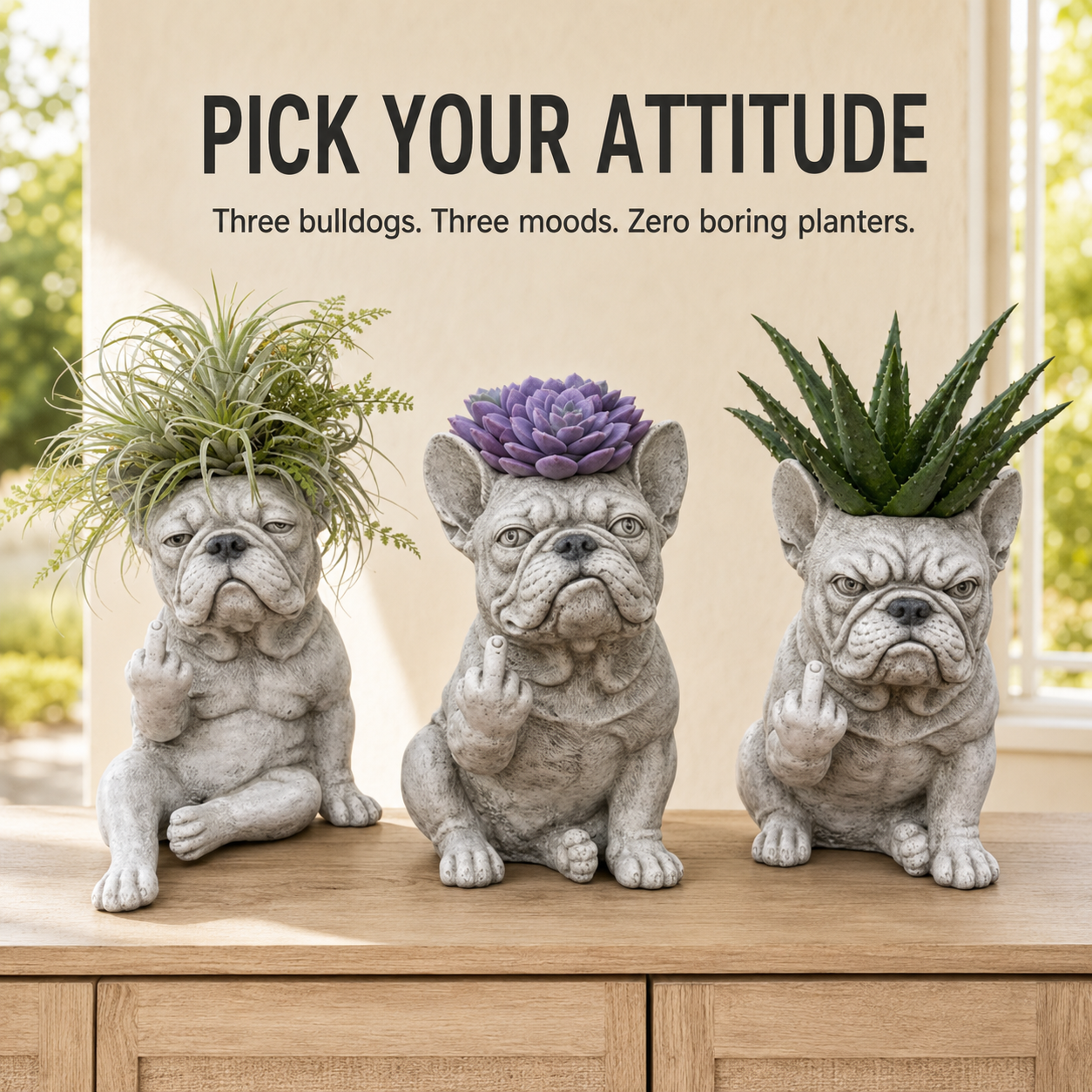 Funny Bulldog Planter with Attitude – 3 Sassy Styles