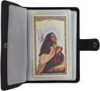 ✝️ Catholic Genuine Leather Holy Card Holder – Pocket Prayer Card Organizer with Snap Closure