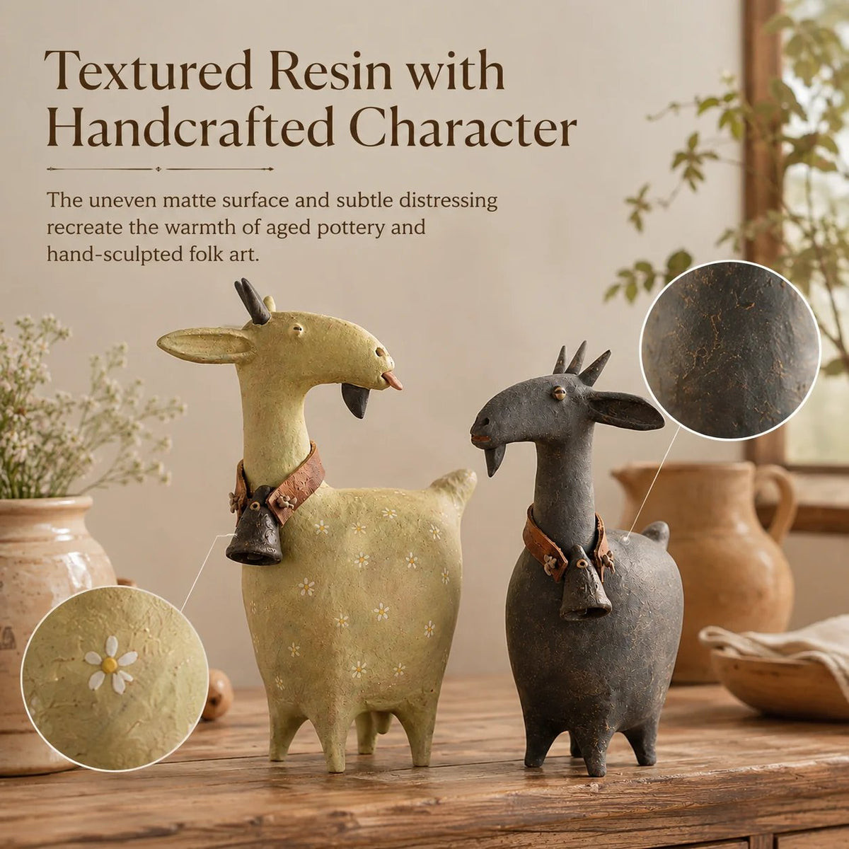 🔔 Farmhouse Goat Figurine Set, Charming Home Accent & Unique Housewarming Gift
