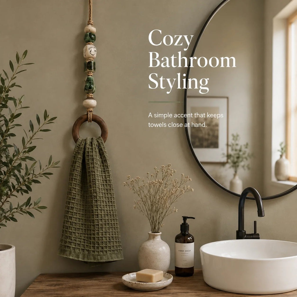 🧺 Beaded Wooden‑Ring Towel Hanger ✨ Boho‑Style Functional Wall Accent