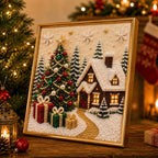 🎄🎅 Premium 3D Pearl Christmas Wall Art Kit | Luxury Flocked Canvas with Scratch-Resistant Non-Fading Pearl Beads DIY Holiday Decor ⛄️❄️