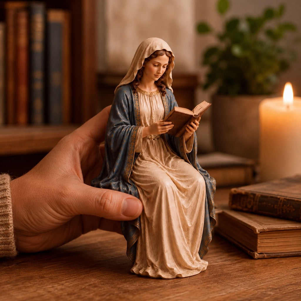 🎁Last Day 49% OFF 📖 Handcrafted Virgin Mary Reading Bookshelf Figure