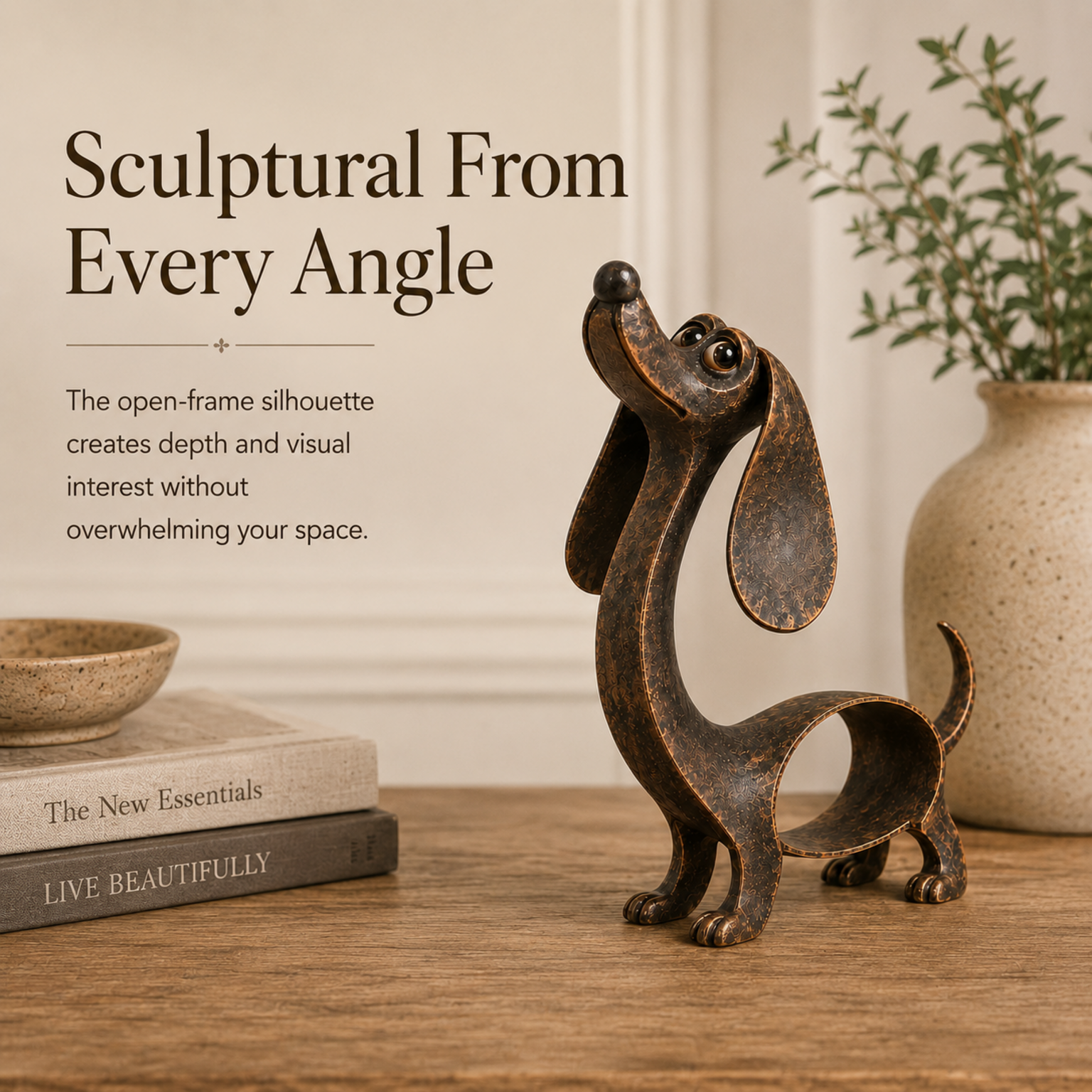 🐶 Cast Aluminum Wiener Dog Figurine – Charming Accent for Shelves & Porches