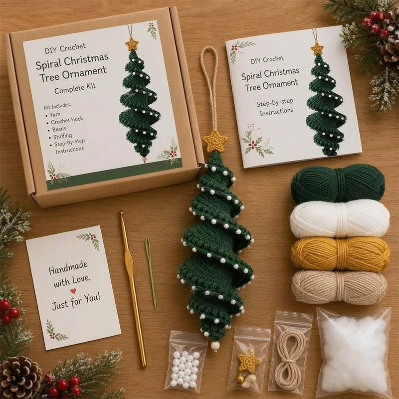 ☃️ Crochet Snowman Spiral Ornament DIY Kit | Complete Beginner-Friendly Set with Soft Yarn, Crochet Hook, Festive Beads, Snowflakes & Step-by-Step Guide 🧶🎄✨