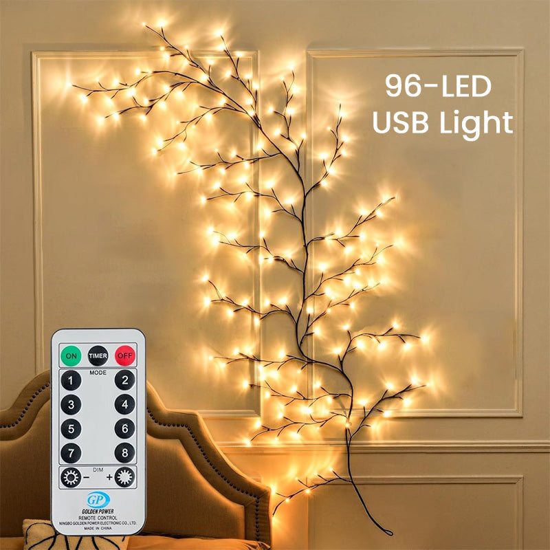 ✨ LED Branch Wall Light – Flexible Bendable Vine Light with 8 Light Modes for Christmas Decor