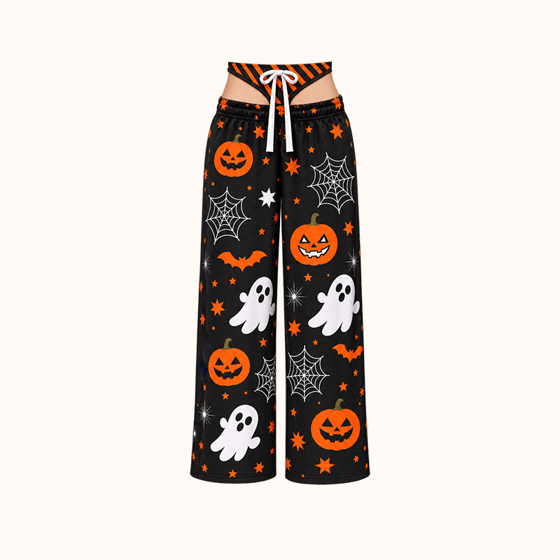 🎃 Spooky Season Allover Print Pants, Perfect for Halloween Night Gatherings