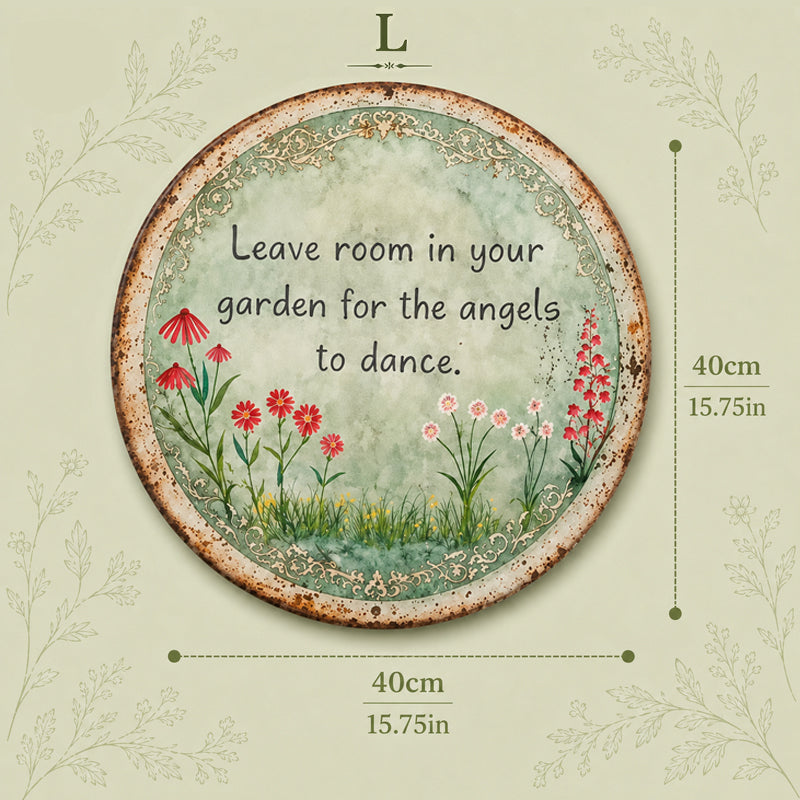 ✨ Handmade Angel Dance Round Metal Sign, Vintage Cottage Garden Wall Decor Gift