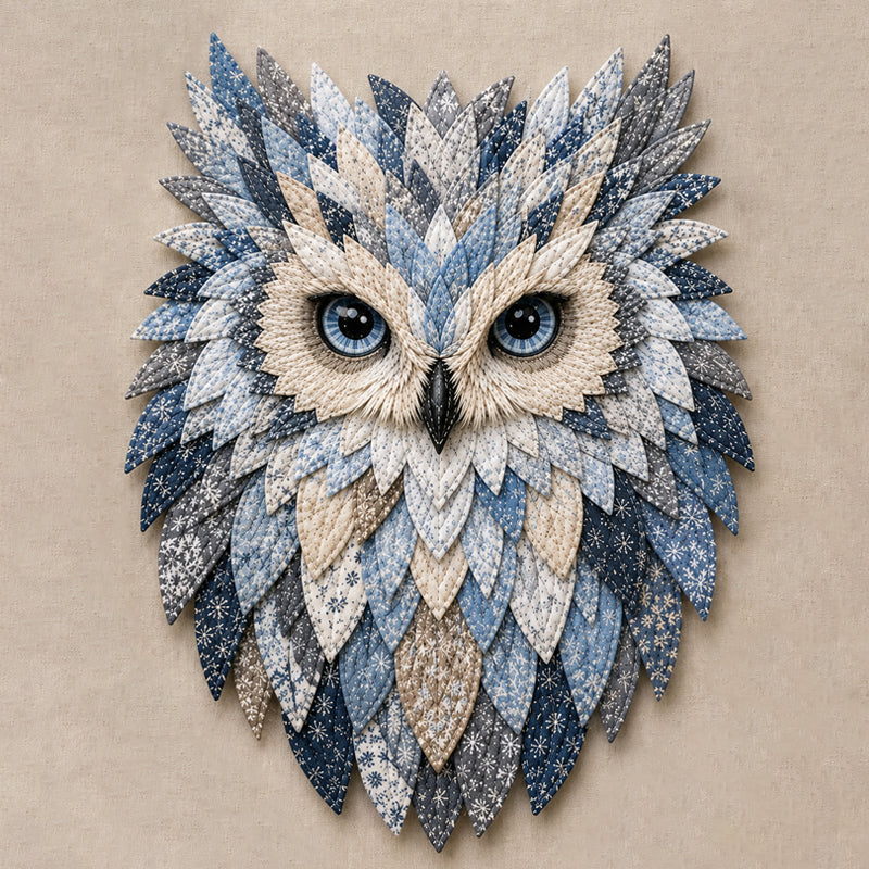 🦉 Patchwork‑Style Owl Wall Hanging, Rustic Woodland Cottage Wall Decor