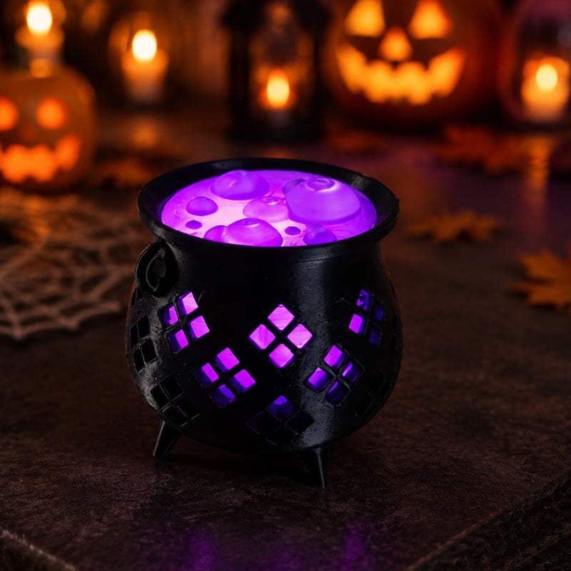 🔮 Hollow‑Cut Witch Cauldron LED Tea‑Light Lamp, Spooky Halloween Tabletop Decor Ornament