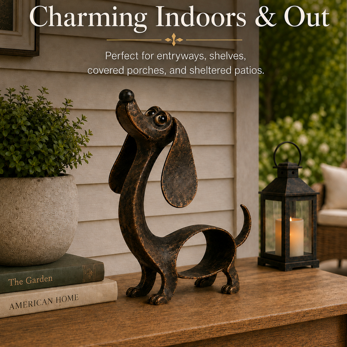 🐶 Cast Aluminum Wiener Dog Figurine – Charming Accent for Shelves & Porches