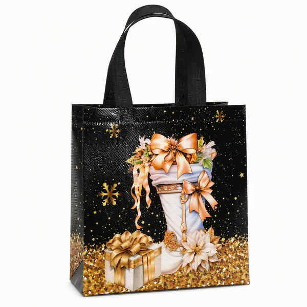 🎄 LIMITED‑TIME 50% OFF! ✨ Black Christmas Non Woven Gift Tote Bag – Gold Foil, Reusable, Sturdy Handles 🎁