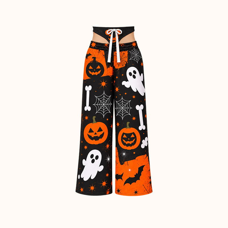 🎃 Spooky Season Allover Print Pants, Perfect for Halloween Night Gatherings