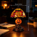 🎃👻 Stained‑Glass Ghost Bat Pumpkin Table Lamp With Skeleton Base