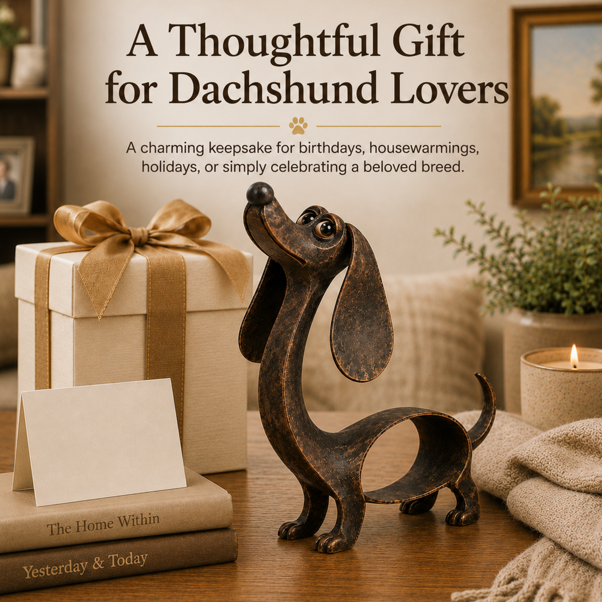 🐶 Cast Aluminum Wiener Dog Figurine – Charming Accent for Shelves & Porches