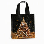🎄 LIMITED‑TIME 50% OFF! ✨ Black Christmas Non Woven Gift Tote Bag – Gold Foil, Reusable, Sturdy Handles 🎁