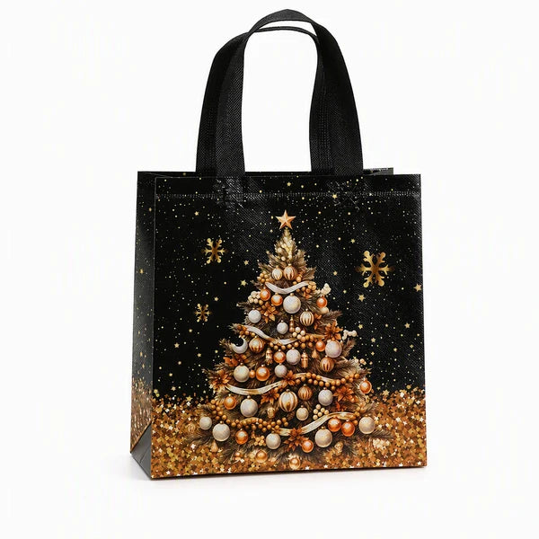 🎄 LIMITED‑TIME 50% OFF! ✨ Black Christmas Non Woven Gift Tote Bag – Gold Foil, Reusable, Sturdy Handles 🎁