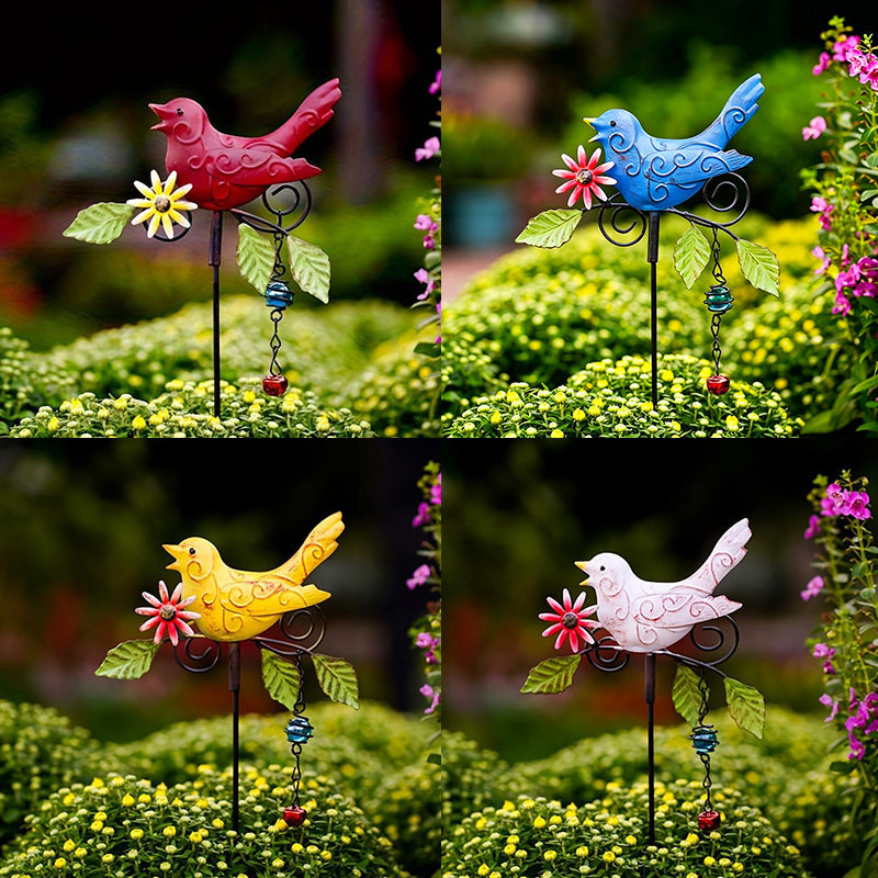 🐦 Colourful Metal Bird Garden Stake Decor