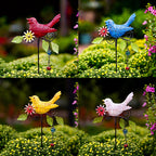 🐦 Colourful Metal Bird Garden Stake Decor