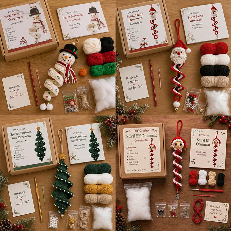 ☃️ Crochet Snowman Spiral Ornament DIY Kit | Complete Beginner-Friendly Set with Soft Yarn, Crochet Hook, Festive Beads, Snowflakes & Step-by-Step Guide 🧶🎄✨
