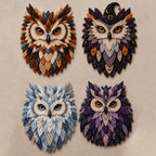 🦉 Patchwork‑Style Owl Wall Hanging, Rustic Woodland Cottage Wall Decor