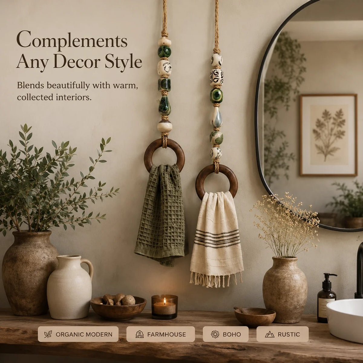 🧺 Beaded Wooden‑Ring Towel Hanger ✨ Boho‑Style Functional Wall Accent