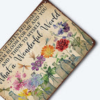 ✨Vintage "What a Wonderful World" Floral & Dragonfly Metal Tin Sign