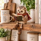 🦉 Reading Owl Figurine – Whimsical Bookish Shelf Sitter With Glasses & Dangling Boots