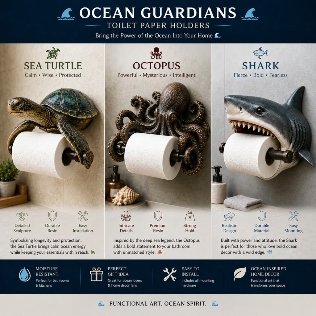 🌊 Ocean Guardian Sculpture Toilet Paper Holder, Coastal Ocean Animal Functional Wall Decor