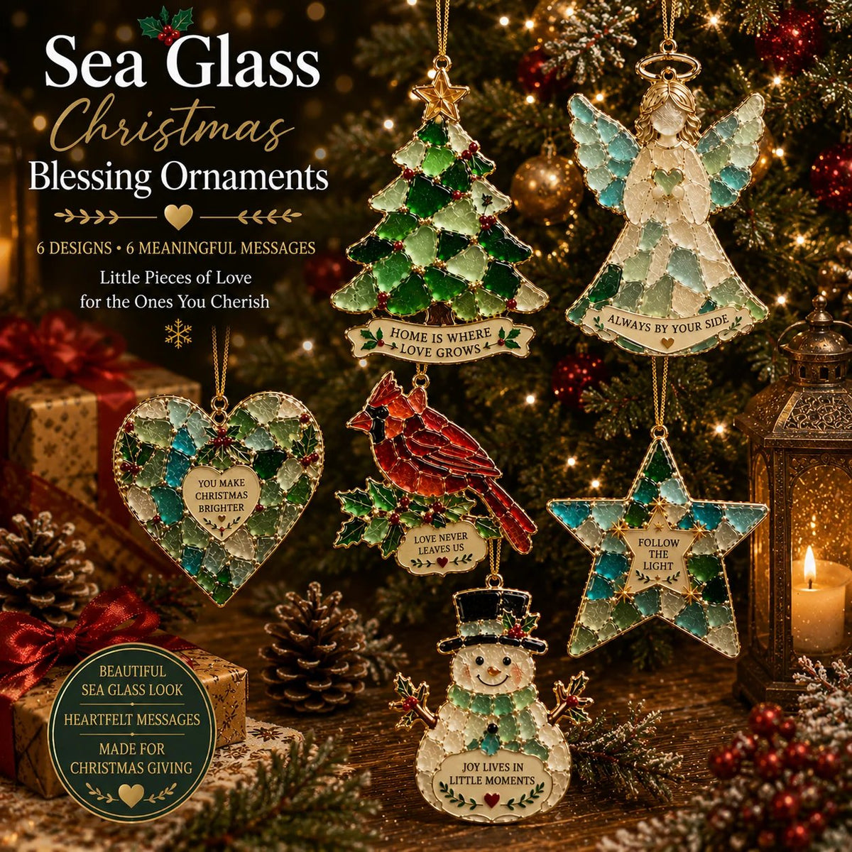 🔥Last Day 50% OFF 🎄 Sea Glass Christmas Blessing Ornaments