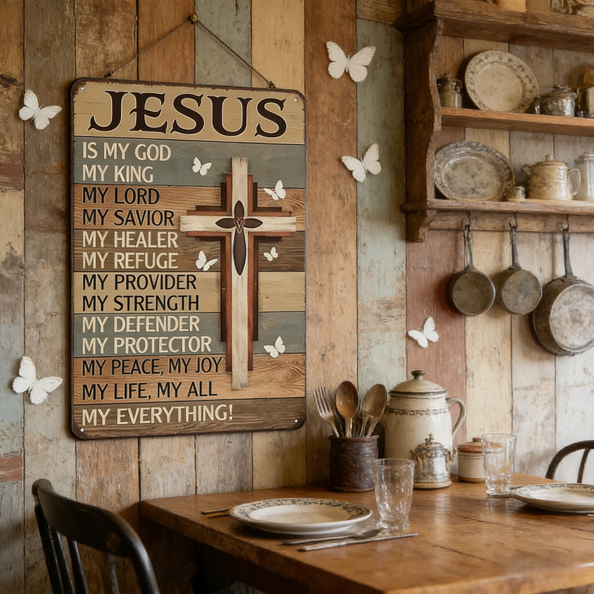 Jesus Is My God King Everything – Vintage Tin Sign Religious Metal Wall Art
