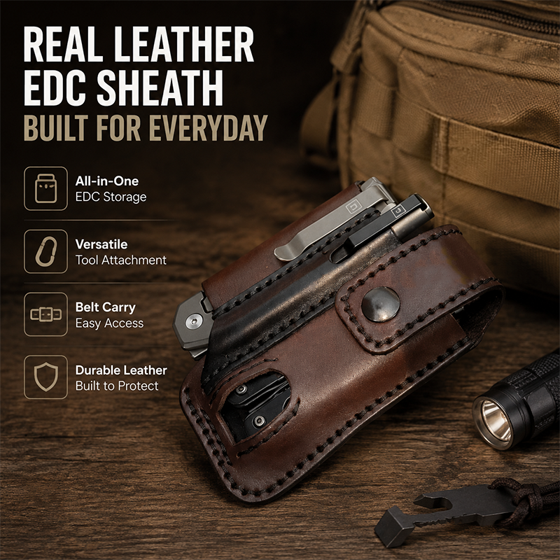 🗡️ Snap‑Closure EDC Belt Leather Tool Sheath
