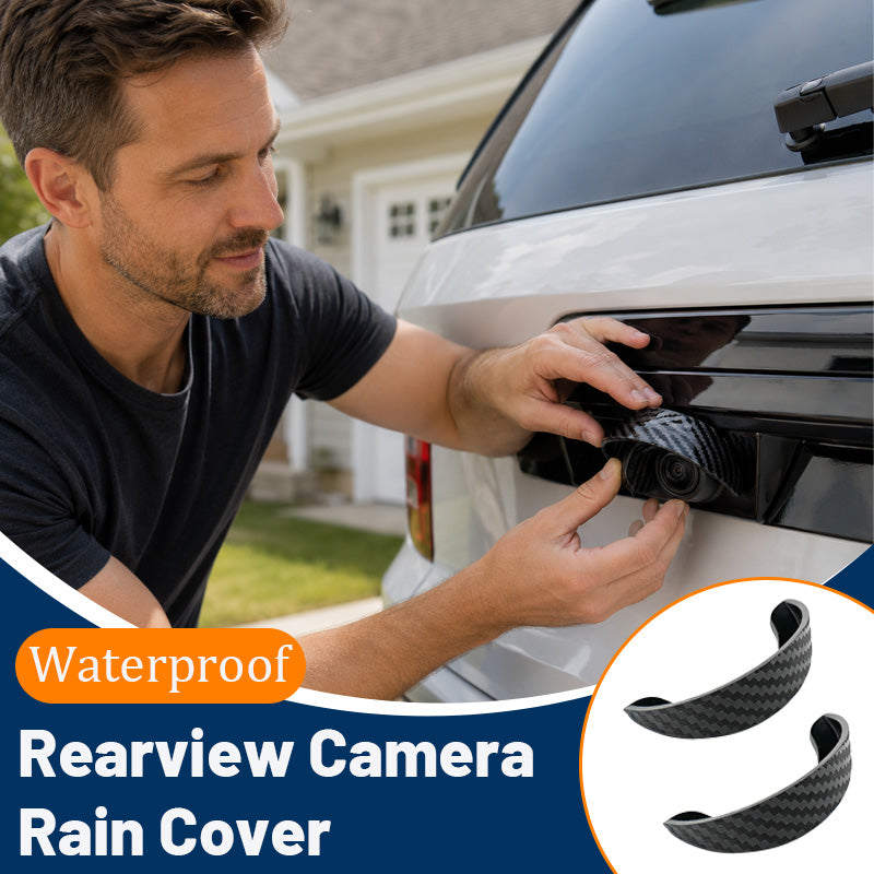 🚗 Rear‑View Camera Rain Shield Cover ✨ Carbon‑Style Splash & Dust Protector