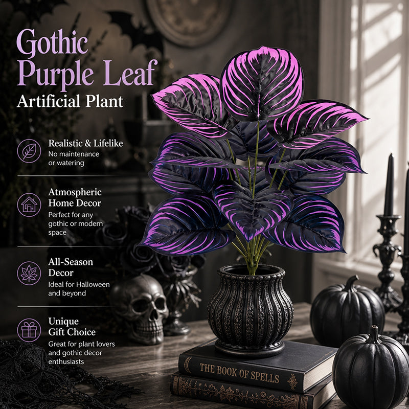 🏡🖤Artificial Purple Calathea Plant – Gothic Fall & Halloween Faux Plant