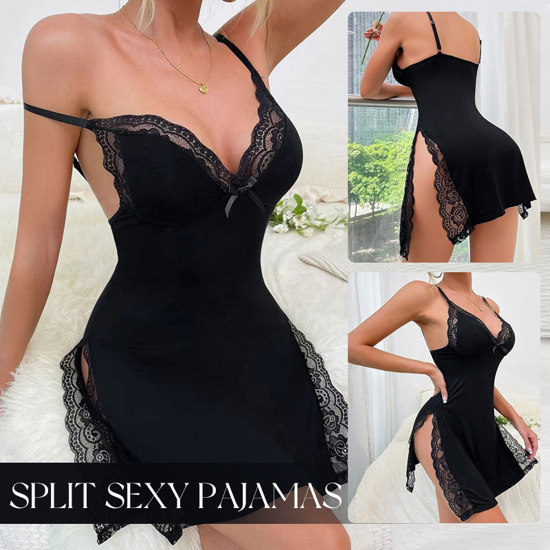 🎉🎉 Lace Trim Slit Bowknot Decor Sleep Dress