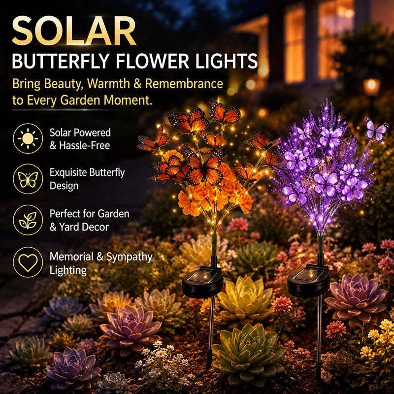 🦋 Solar Butterfly Stake Light｜Soft Night‑Time Glow For Your Garden