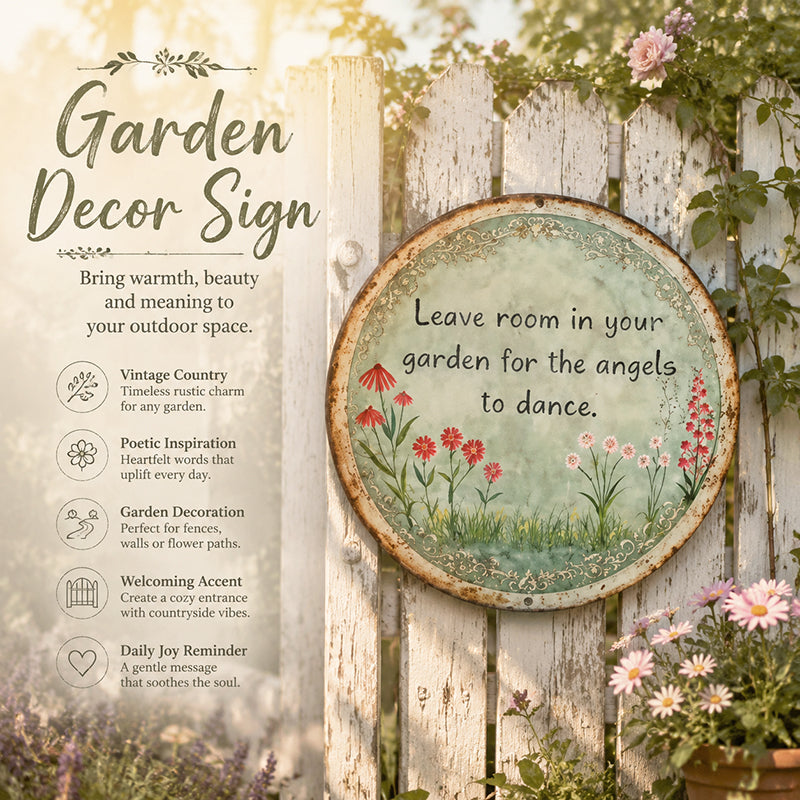 ✨ Handmade Angel Dance Round Metal Sign, Vintage Cottage Garden Wall Decor Gift