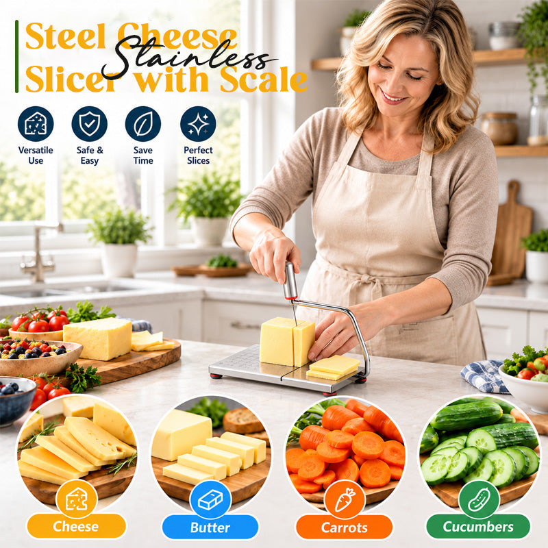 🧀✨ Stainless Steel Cheese Slicer with Scale – Effortless Even Slices for Your Platters!