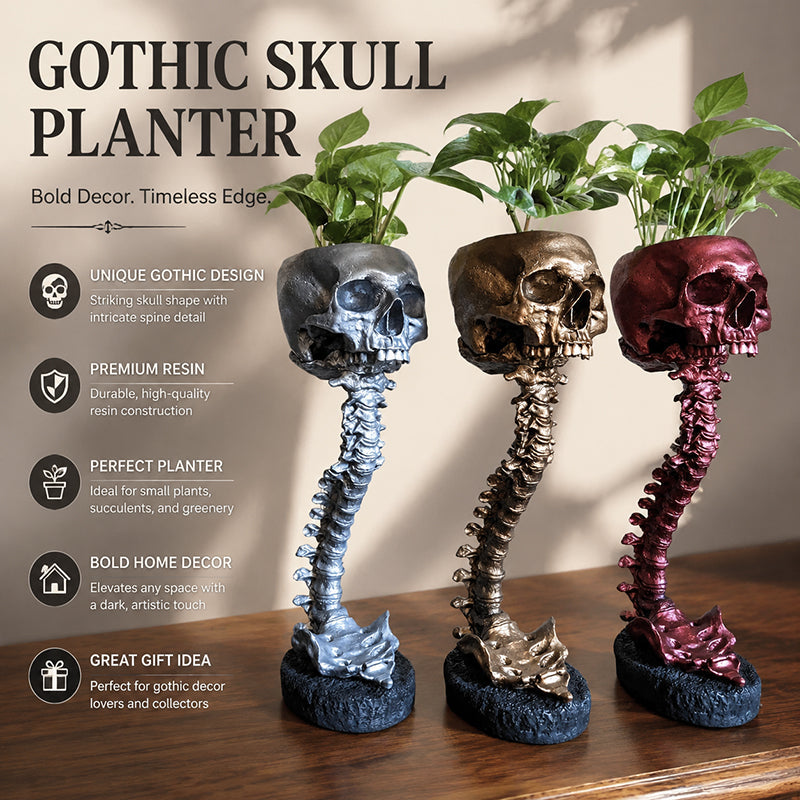 💀🖤Gothic Skull Planter And Skeleton Vase Spooky Home Decor
