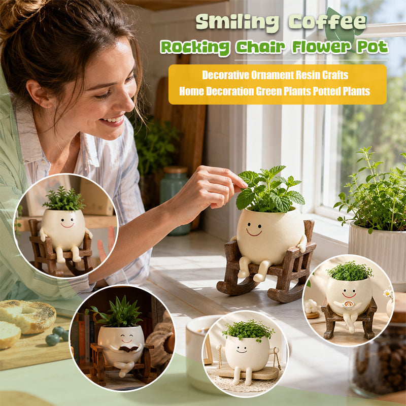🪑 Rocking Chair Face Resin Planter | Cute Smiling Character Succulent Pot For Windowsill Desk Decor