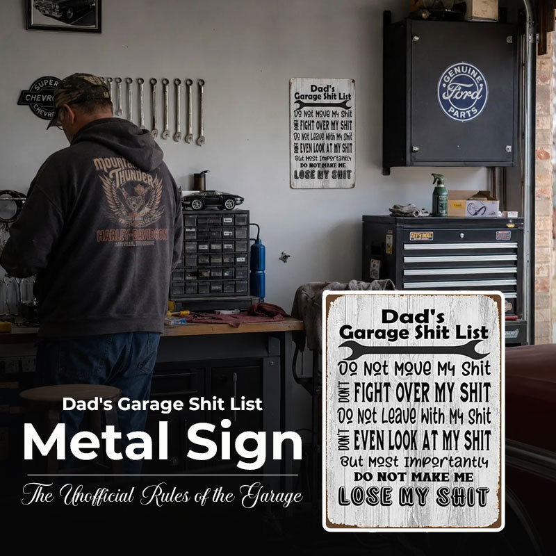 Dad's Garage Shit List Metal Sign🔧✨