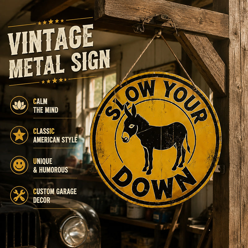 🐴 Vintage Horse‑Themed Round Metal Wall Sign, Rustic Farmhouse Porch Wall‑Hanging Decor