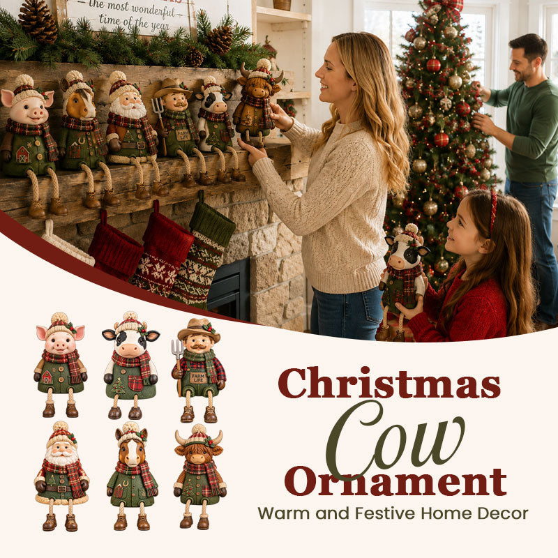 🎄 Christmas Cow Figurine 🐮 Cozy Farmhouse Holiday Shelf Decor