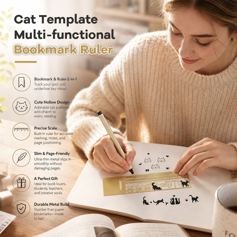 Cat Template Multi-functional Bookmark Ruler📚✨