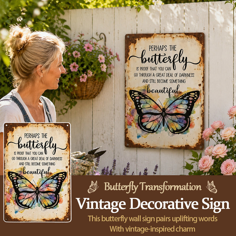 🦋 Handmade Vintage Butterfly Metal Wall Sign, Inspirational Farmhouse Healing Gift